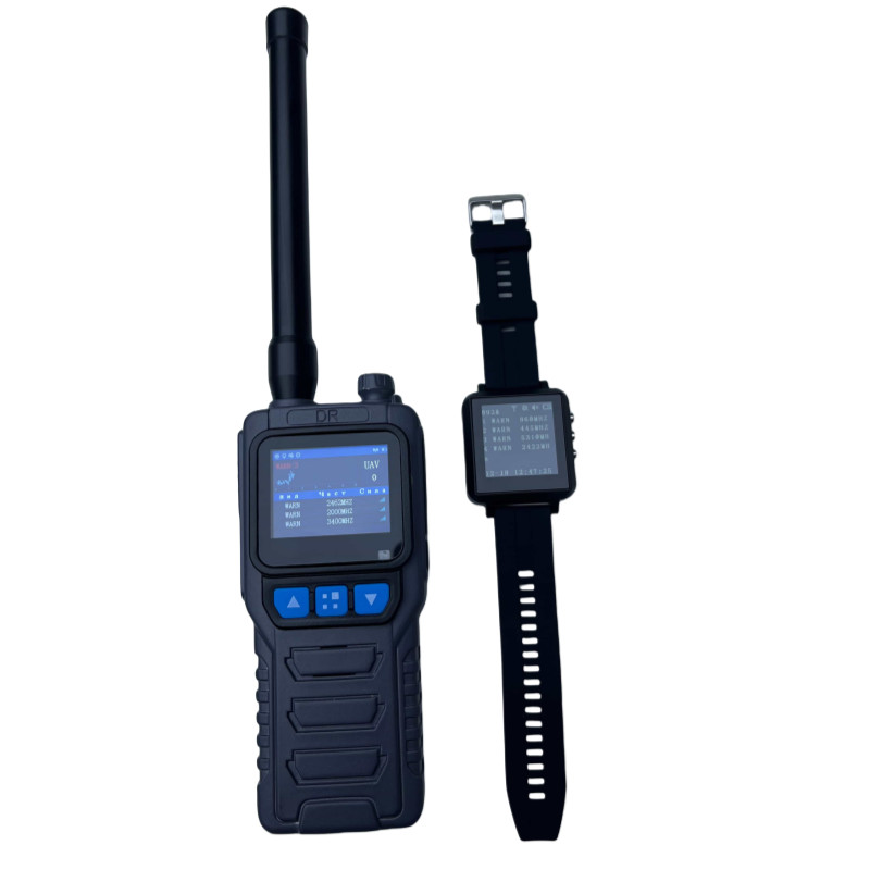 Portable Handheld Drone Detector with Wristband Information Receiver and Spectrum Sensing Technology